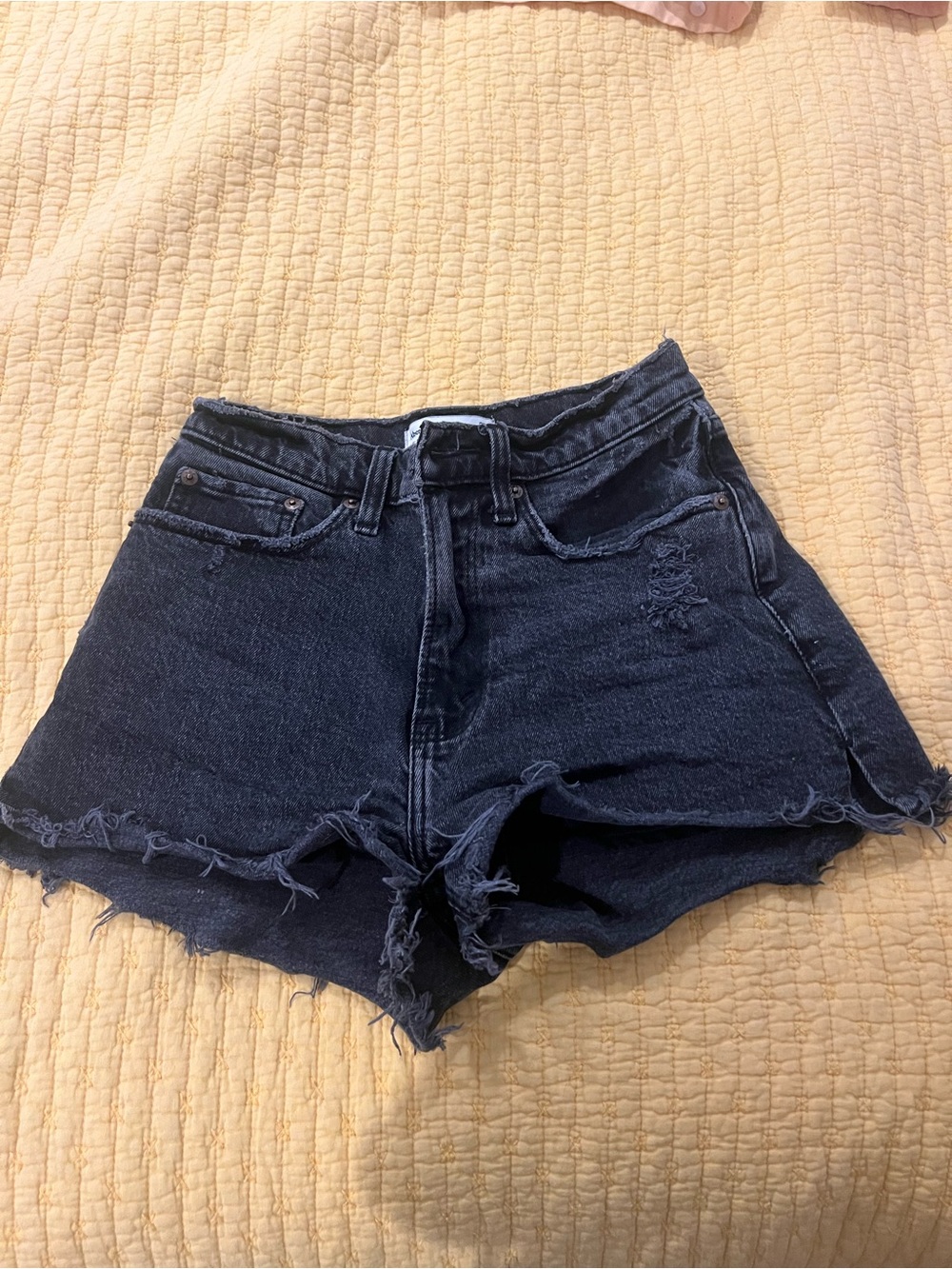 High-Waist Black Denim Abercrombie Shorts
